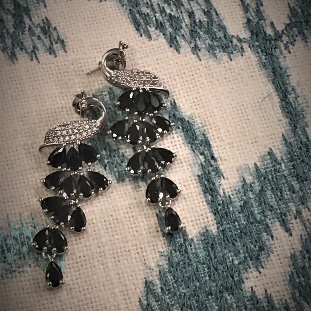 Silver and Black Peacock Earring